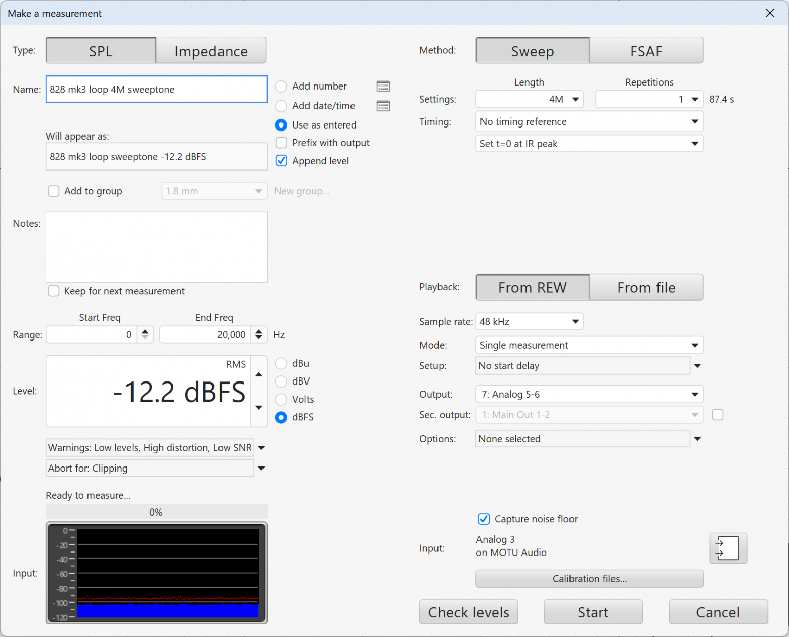 Настройки замера при помощи свиптона в Room EQ Wizard